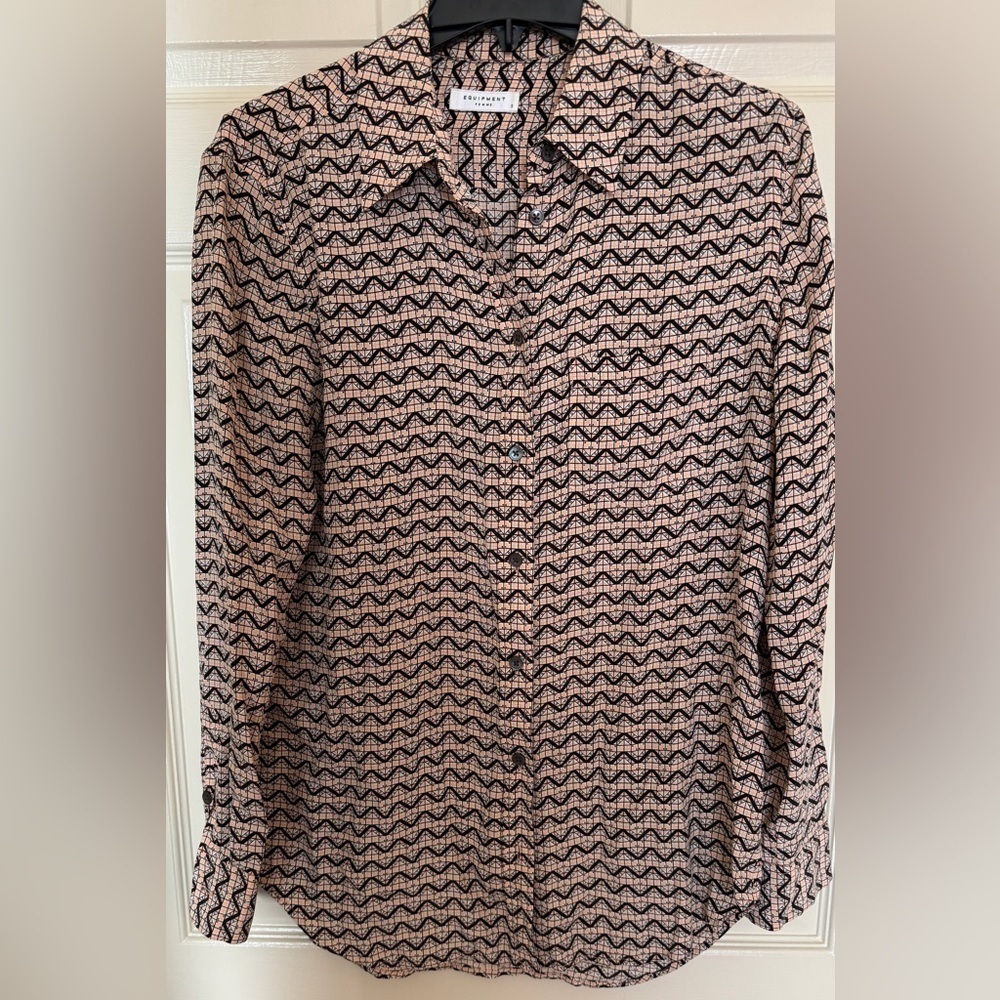 Equipment Silk Button Down Blouse S Black Pink Geometric 100% Silk Workwear Top